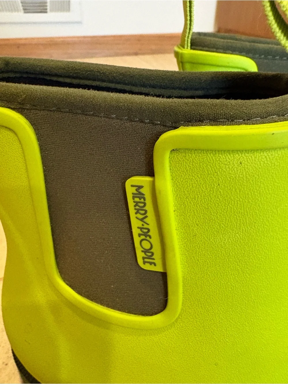 Women's Lime Green Waterproof Rain Boots With Olive Green Trim